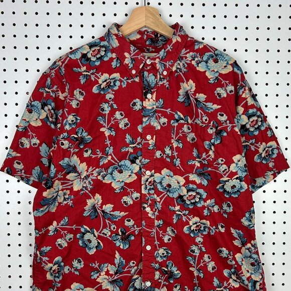 Polo Ralph Lauren Denim & Supply Men Large Floral Hawaiian Button Down Shirt Red - Picture 1 of 6